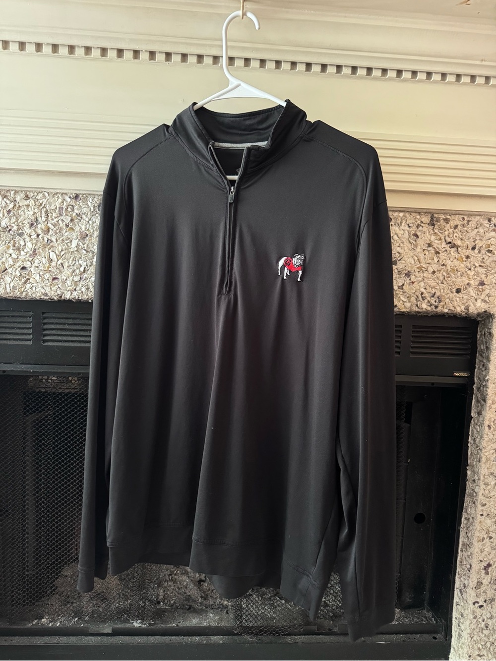 johnnie-O Black Quarter-Zip Pullover with Embroidered Bulldog
